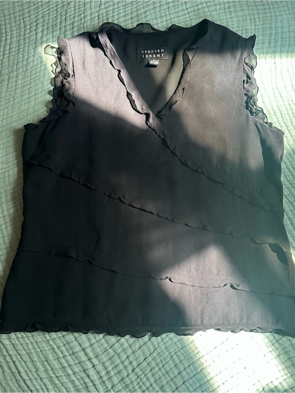 Spenser Jeremy 100% Silk Black Ruffle Wrap-Style Blouse
